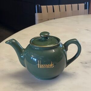 Harrods Mini Green Teapot with Gold Accents